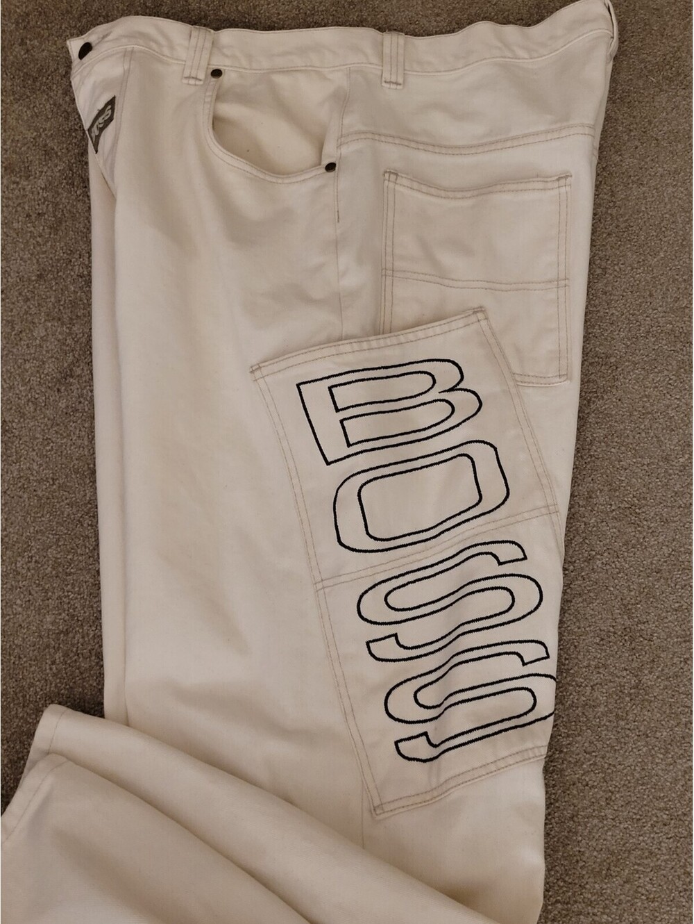 VTG 90'S Boss Jeans Men's 40(38) Natural Baggy Wide-Leg Spellout Hip-Hop Denim - Picture 4 of 9